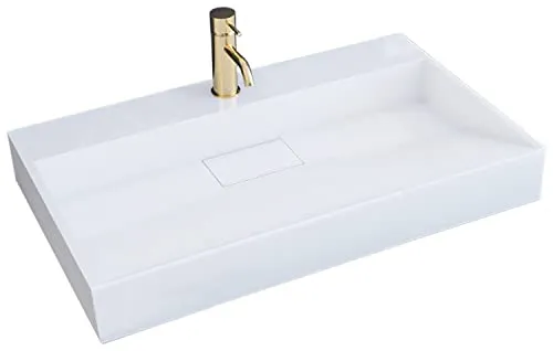 Rea Waschbecken Waschtisch Aufsatzwaschbecken Hochglanz Handwaschbecken Weiß Aufsatz Waschschale Rechteckig 46x70 Elegant (70 CM)