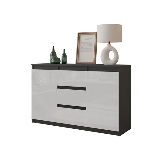 MIKEL Kommode / Sideboard Anthrazit Grau / Weiß Gloss