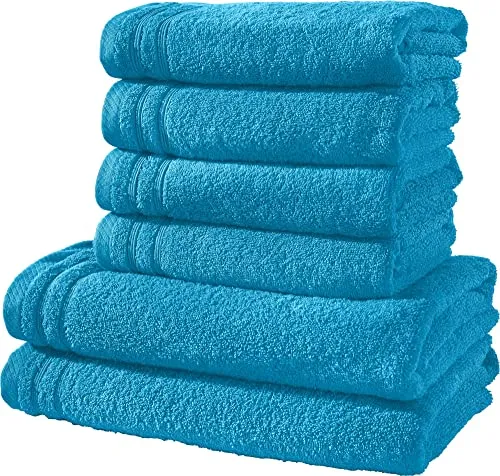 Erwin Müller Handtuchset, Frottierset Heidelberg 6-TLG. 100% Baumwolle türkis - leichte Qualität, saugstark, schnelltrocknend, kompakt - ideal für Sport, Strand, Reisen