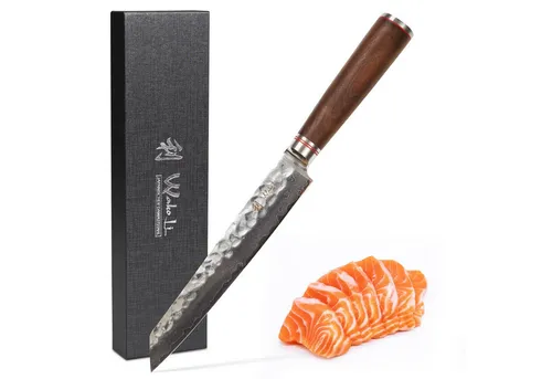Wakoli Nussbaum Damast Fleischmesser Kiritsuke I 20 cm - Küchenmesser aus 67 Lagen Damaszenerstahl, ideal für präzises Schneiden von Fleisch und ein eleganter Nussbaumgriff für optimale Handhabung.