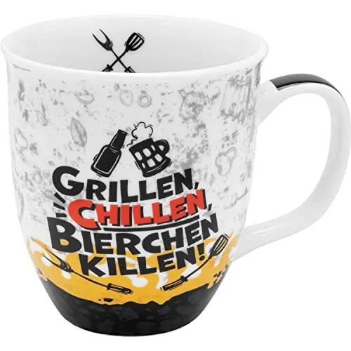 PORZELLAN BECHER TASSE GRILLEN CHILLEN BIERCHEN KILLEN SHEEPWORLD 400 ML NEU