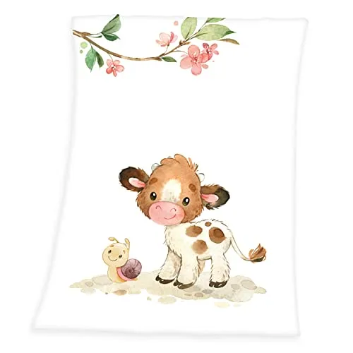 Herding Süßes Kälbchen Soft-Peachdecke, 75 x 100 cm, 100% Polyester, Mehrfarbig