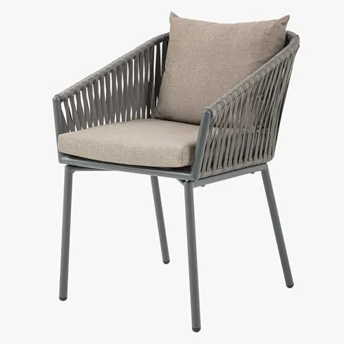 Riess-Ambiente Gartenstuhl ROPE anthrazit - Stylischer Outdoorstuhl aus pflegeleichtem Metall mit gepolsterter Sitzfläche und Armlehnen, ideal für Balkon und Terrasse.