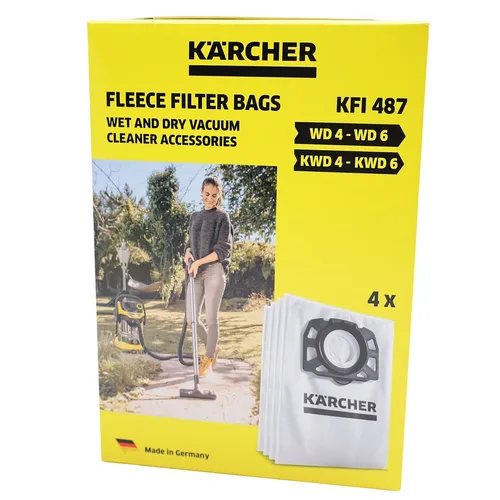 Kärcher 2.863-006.0 Filterbeutel Set 4x - Staubsauger-Ersatzteile mit 4 hochwertigen Vlies-Filterbeuteln für optimale Staubaufnahme und Hygiene, kompatibel mit mehreren Kärcher-Modellen.