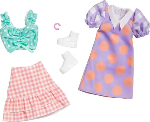 Barbie Puppenkleidung Dots and Checks - 2 Garderoben Set für Barbie Puppen, ideal für kreative Rollenspiele ab 3 Jahren
