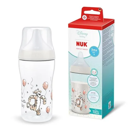 NUK Perfect Match Babyflasche | 3+ Monate | 260 ml | Anti-Kolik-Babyflasche | PP | Temperature Control Anzeige | Disney Tigger | 1 Stück