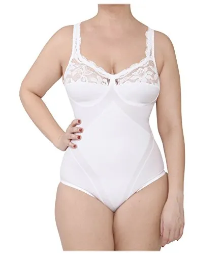 Damen Shapewear Formender Body Korselett damen Taillenformer Miederbody Shaping Bodysuit Made in Italy (Weiß, L)