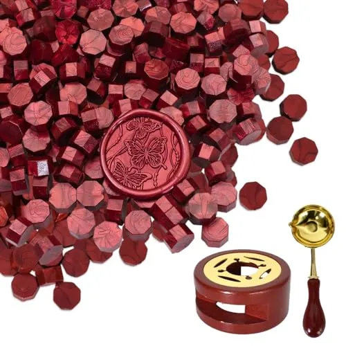 Stück Siegelwachs Perlen Set,Wachssiegel Stempel mit Wachssiegelwärmer & Schmelzlöffel – Achteckiges Siegellack Set für Briefe,Umschläge,Hochzeitseinladungen,Karten,Geschenkverpackungen (Rot) 300