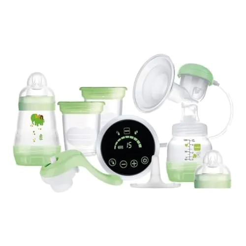 MAM Elektrische und manuelle Milchpumpe 2-in-1, mit 9 Stimulationsstufen, enthält 2 Babyflaschen, Easy Start, Grün