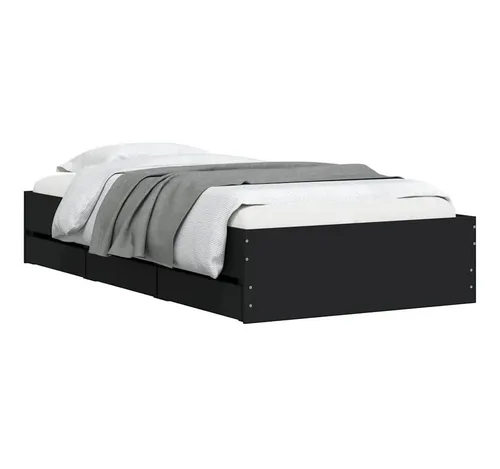 Bettgestell mit Schubladen Schwarz 90x190 cm - Bettrahmen aus Holzwerkstoff mit praktischen Schubladen für zusätzlichen Stauraum, ideal für kleine Schlafzimmer.