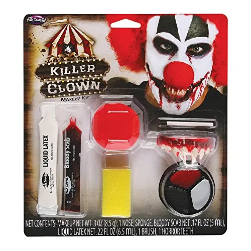 Horror Clown Make-up Kit 9-TLG. mit Schminke, Gebiss und Nase