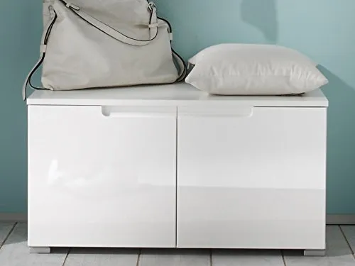 möbelando Garderobenbank Suzette I - Flurbank mit Stauraum - Sitzbänke & -truhen, elegante Garderobenbank mit 2 Holztüren für optimalen Stauraum und robustem MDF-Material, ideal für jeden Eingangsbereich.