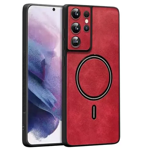 Hülle für Samsung Galaxy S21 Ultra -Schwerlast Robuster stoßfester Military Grade Schutz mit voller Linse, Anti-Rutsch Griff, Haltbarkeit,Red