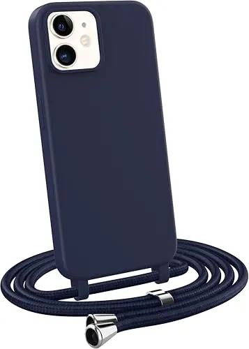 MyGadget Handykette für iPhone 12 Mini - [ Hülle mit verstellbaren Band ] - TPU Handyhülle mit Handyband zum Umhängen - Kordel Schnur Case Schutzhülle - Dunkel Blau