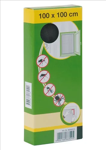 Fenster-Moskitonetz 100x100 cm – Schwarz – Polyester mit Klettband – Insektenschutz für Fenster