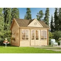 Alpholz Gartenhaus CLOCKHOUSE® 44 Royal ISO, 444x354 cm - Gartenhäuser aus 44 mm Blockbohlen aus nordischer Fichte, imprägniert, mit 4 Ausstellfenstern und Leimholz-Tür - ideal für die Gestaltung Ihres Gartens.
