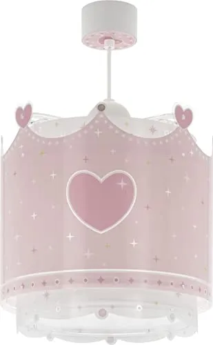 Dalber Lampe Kinderzimmer Little Queen Krone Rosa - Höhenverstellbare Pendelleuchte für Kinderzimmer mit abnehmbarem Lichtdiffusor und fluoreszierendem Design, ideal für eine traumhafte Atmosphäre.