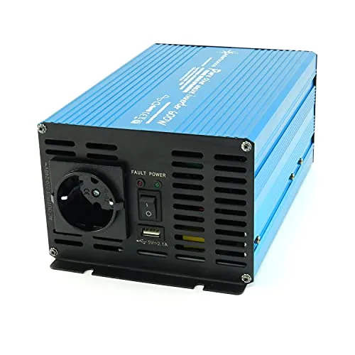 SOLARTRONICS TS600 Spannungswandler 12V auf 230V, Wechselrichter 600-1200 Watt Spitzenleistung, Reiner Sinus Inverter mit Schuko-& USB Anschluss