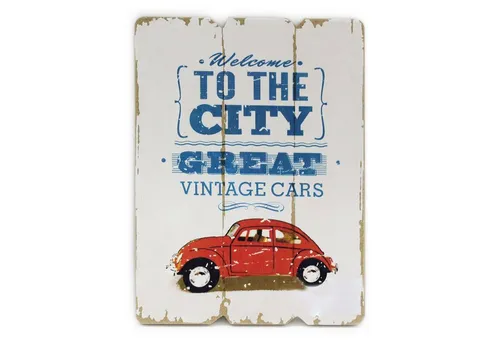 Levandeo® Wandbild, Wandbild 28x21cm Holz Weiß Welcome Oldtimer Sprüche Shabby Chic
