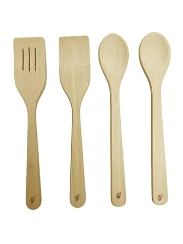 EFO Holzlöffel Set 4-teilig | Küchenutensilien Holz aus hochwertigem Buchenholz | Kochbesteck Holz für Pfannen, Wok und Töpfe – ideal zum Rühren, Wenden und Servieren | Küchenhelfer Set