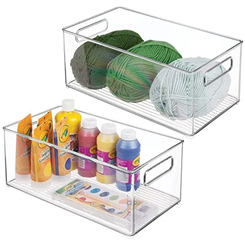 mDesign 2er-Set Aufbewahrungsbox für Bastelbedarf – toller Bastel Organizer mit Griffen – perfekte Aufbewahrung für Glasperlen, Moosgummi, Wolle oder Stoffbänder – durchsichtig