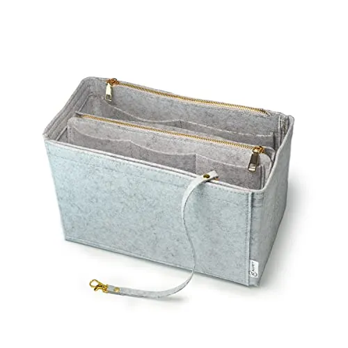 AT Allure-T Handtasche Organizer Filz mit Reißverschluss und Schlüsselband, Handtaschenorganizer Bag in Bag Einsatz, Organizer für Damentasche, Taschenorganizer, Grau M