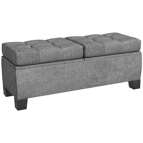 HOMCOM Polsterbank mit Leinenoptik, 180kg belastbar - Polsterbank mit Stauraum, ideal für Flur oder Wohnzimmer. Bietet komfortablen Sitzplatz und versteckten Stauraum für Decken und Handtücher. Elegant und praktisch für jedes Zuhause.
