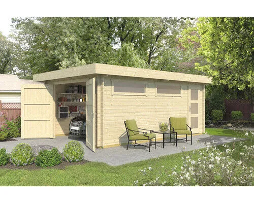 Einzelgarage 441, natur, 44 mm, mit Holztor, 2 Fen von Weka