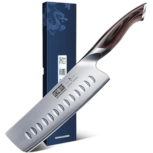 HOSHANHO Küchenmesser Nakiri Japanisches Kochmesser 18 cm Edelstahl Scharfe Messer mit hohem Kohlenstoffgehalt Hackmesser, Mehrzweck Fleisch Gemüsemesser mit Pakkaholzgriff