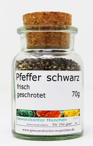 Pfeffer schwarz geschrotet 70g im Glas Gewürzkontor München