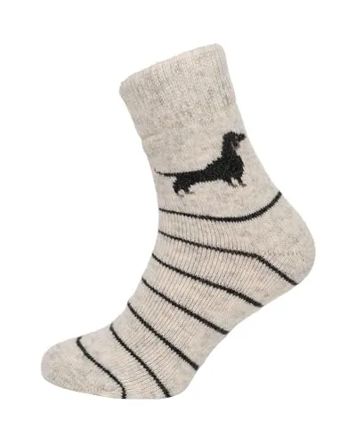 HomeOfSocks Wollsocken Damen 35-38 Dackelmotiv – Extra komfortabler Bund Wintersocken Geschenkidee