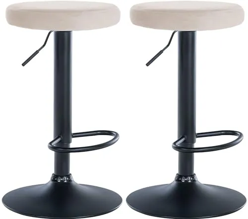 CLP Barhocker Ponte Samt 2er Set - Drehbar & Höhenverstellbar - Stylisches Barhocker-Set in Creme mit bequemer Samtpolsterung, drehbar und höhenverstellbar. Ideal für moderne Küchen und Bars, pflegeleicht und vielseitig einsetzbar.