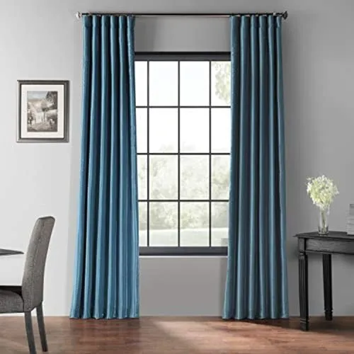 HPD Half Price Drapes Verdunkelungsvorhänge aus Kunstseide, Vintage-Stil, strukturiert, 1 Stück, PDCH-KBS33BO-96, Nassau Blau