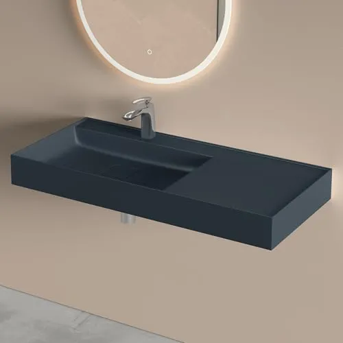 doporro Colossum630 Waschbecken – Aufsatz- und Hängewaschbecken aus Mineralguss - Elegantes Waschbecken in matt Anthrazit, aus handpoliertem Mineralguss, mit Überlaufschutz und einfacher Montage. Inklusive Ablaufgarnitur für vielseitige Installationsmöglichkeiten.