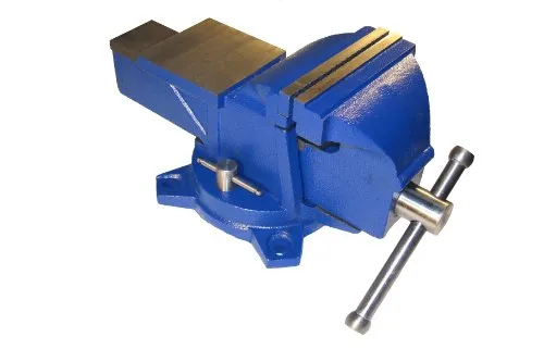 qteck Schraubstock 150mm mit Amboss - Robuster Schraubstock mit drehbaren Teller und gehärteten Spannbacken - Vorbereitet für Werkbankmontage - Farbe: Hammerschlagblau - 20 Kg Ausführung