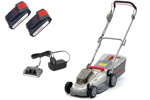 IKRA Akku Rasenmäher Mulchmäher ICM 2033 inkl. Akku, Ersatzakku & Ladegerät, platzsparende Lagerung, Rasenflächen bis 150m²