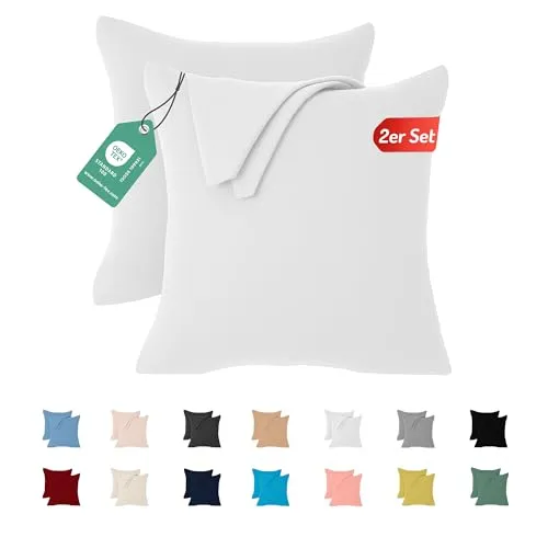 Livessa 2er Set Kissenbezug 40x40 aus%100 Baumwolle Jersey Stoff, Kissenbezüge, 40x40 mit Reißverschluss, Kopfkissenbezug 40x40 cm, Kissenhülle, atmungsaktiv, Oeko-Tex Zertifiziert, Pillow Cover