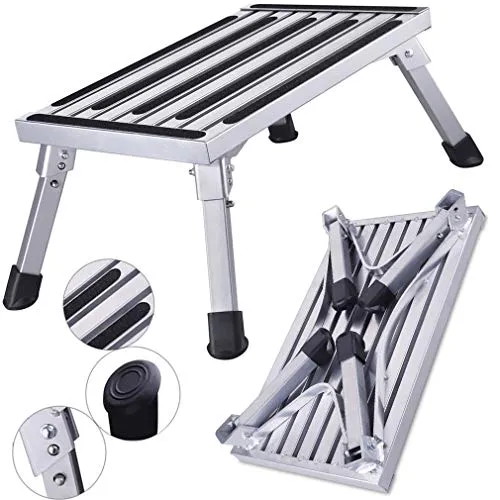 HDM 47x30x23cm Aluminium Klapptritt Trittleiter 1 Stufe Arbeitsplattform Max Belastung 150 kg für Küche,Bad,Camping und mehr, faltbar Hocker Leiter mit Anti-rutsch Matte
