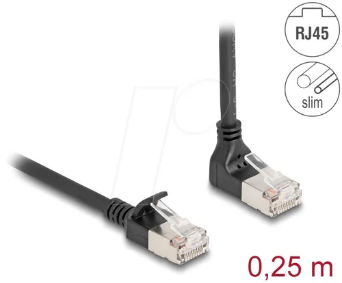 DELOCK 80285 - Cat.6a Patchkabel, S/FTP, oben gewinkelt / gerade, 0,25 m