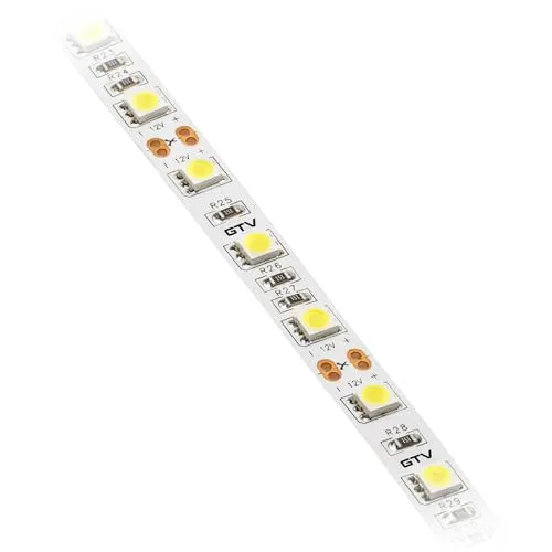 GTV LED Streifen 5m Rolle, FLASH 5050 Lichtband mit 300 LEDs, Dimmbar, alle 5cm teilbar, 12V, 72W (14,4Wm), 10mm breit, Neutralweiß 4000K für Möbel Deko