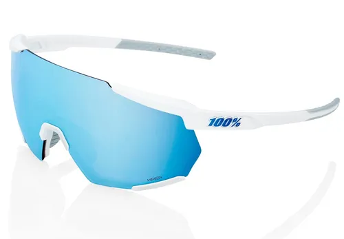 100% RACETRAP 3.0 SUNGLASSES - MATTE WHITE - HIPER BLUE MIRROR MULTILAYER LENSES