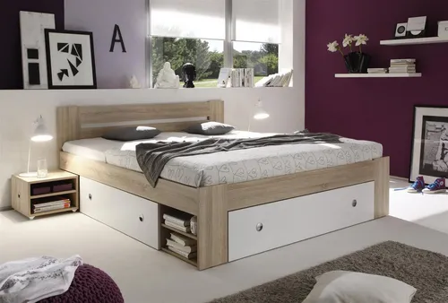 Pol Power Stefan Bett 140x200 cm - Eiche Sonoma mit 3 Schubladen - Betten mit 3 großen Schubladen für optimalen Stauraum, ideal für jedes Schlafzimmer und kombiniert funktionales Design mit einem hervorragenden Preis-Leistungs-Verhältnis.