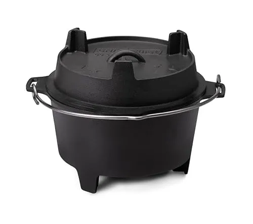 Grillfürst Dutch Oven ca. 9 Liter - stabil stehender Feuertopf durch speziell entwickelte T-Füße, hitzebeständiger Gusseisen Topf, Deckel als Pfanne nutzbar, DO 9