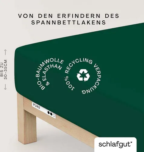 Schlafgut Spannbetttuch Pure Dunkelgrün 140-160x200-220 cm - Hochwertiges Spannbetttuch aus 95% Baumwolle, bügelfrei und klimaregulierend. Ideal für Allergiker, maschinenwaschbar bis 60°C. Perfekte Passform dank Rundumgummi, für traumhaften Schlafkomfort!