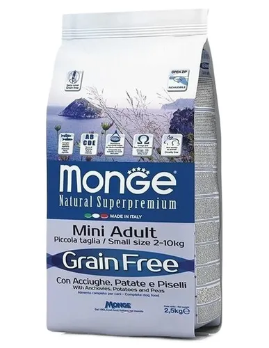 Monge Hund Grain Free Mini Adult Sardinen Kartoffeln Und Erbsen 2,5 Kg