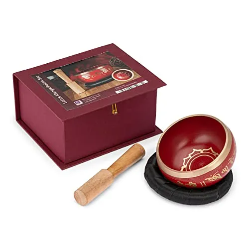 NKlaus Klangschalen Set 12cm - Tibetischer Lotus Meditationsklang - Klangschalen-Set mit Klöppel und Kissen, ideal für Meditation und Entspannung. Hergestellt aus hochwertigem Metall und Holz, bietet es authentischen Klang für die innere Balance.