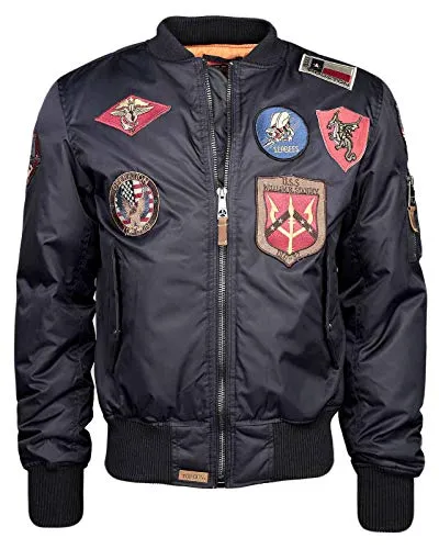 Top Gun Pilot Textiljacke - Dunkelblau - 3XL - Funktionsjacke im Pilotenstil mit aufgenähten Patches, elastischem Ärmelabschluss und Bund für perfekten Tragekomfort. Ideal für einen lässigen Look und ein echter Hingucker!