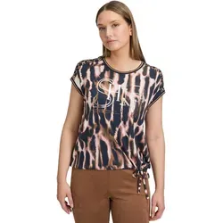 Betty Barclay Damen Printshirt mit Tunnelzug - Modisches Casual Shirt in Dunkelblau/Rosé mit aufregendem Animal-Design und Glitzersteinen. Der figurumspielende Schnitt und der angenehme Jersey-Materialmix sorgen für Komfort und Stil.