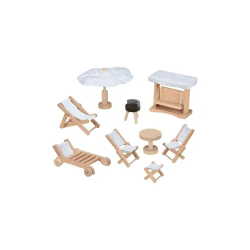 Gollnest & Kiesel Puppenmöbel Garten 9tlg - Schaukeln für Kinder, 9-teiliges Puppenmöbel-Set aus Holz mit bunten Gartenmöbeln, ideal für fantasievolles Spielen ab 3 Jahren.