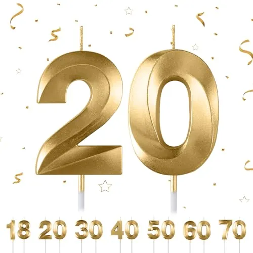 Geburtstagskerzen Zahlen 20,GoldGeburtstagskerzen, 3D Diamant Form Kuchen Kerzen Zahl 18 20 30 40 50 60 70 Glitzer Kuchen Topper Dekoration für Hochzeit Geburtstag Jubiläum